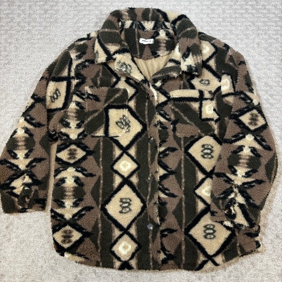 O’Neill Heath Geo Print High Pile Fleece Jacket Woman’s Sz Medium Oversized - Picture 3 of 11